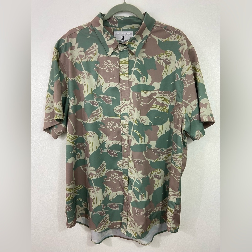 Savage Tacticians Savtac Shirt Extra Large Green Brown Brushstroke Camo Snap